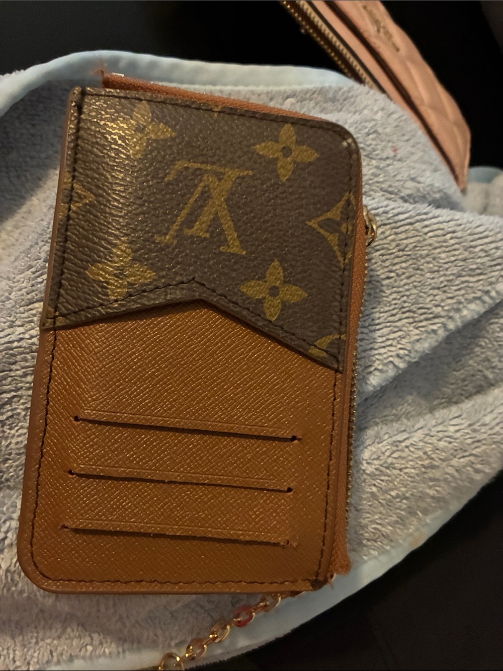 Louis Vuitton Monogram Canvas Brown & Tan Key Card Holder with Gold Chain - Picture 3 of 6